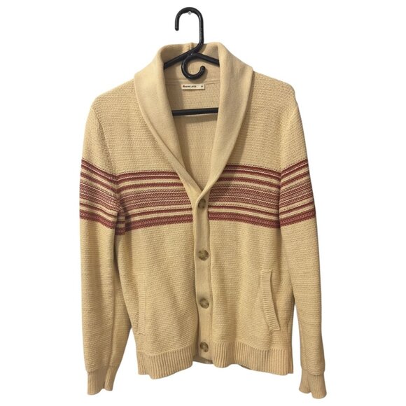 Marine Layer Men's Nate Cardigan Sweater Size M Beige Red Striped Cotton - Picture 1 of 11